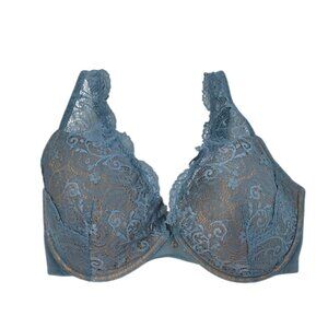 Third Love 24/7 Lace Contour Plunge Bra, Underwire, Blue, Push Up, Size 34F